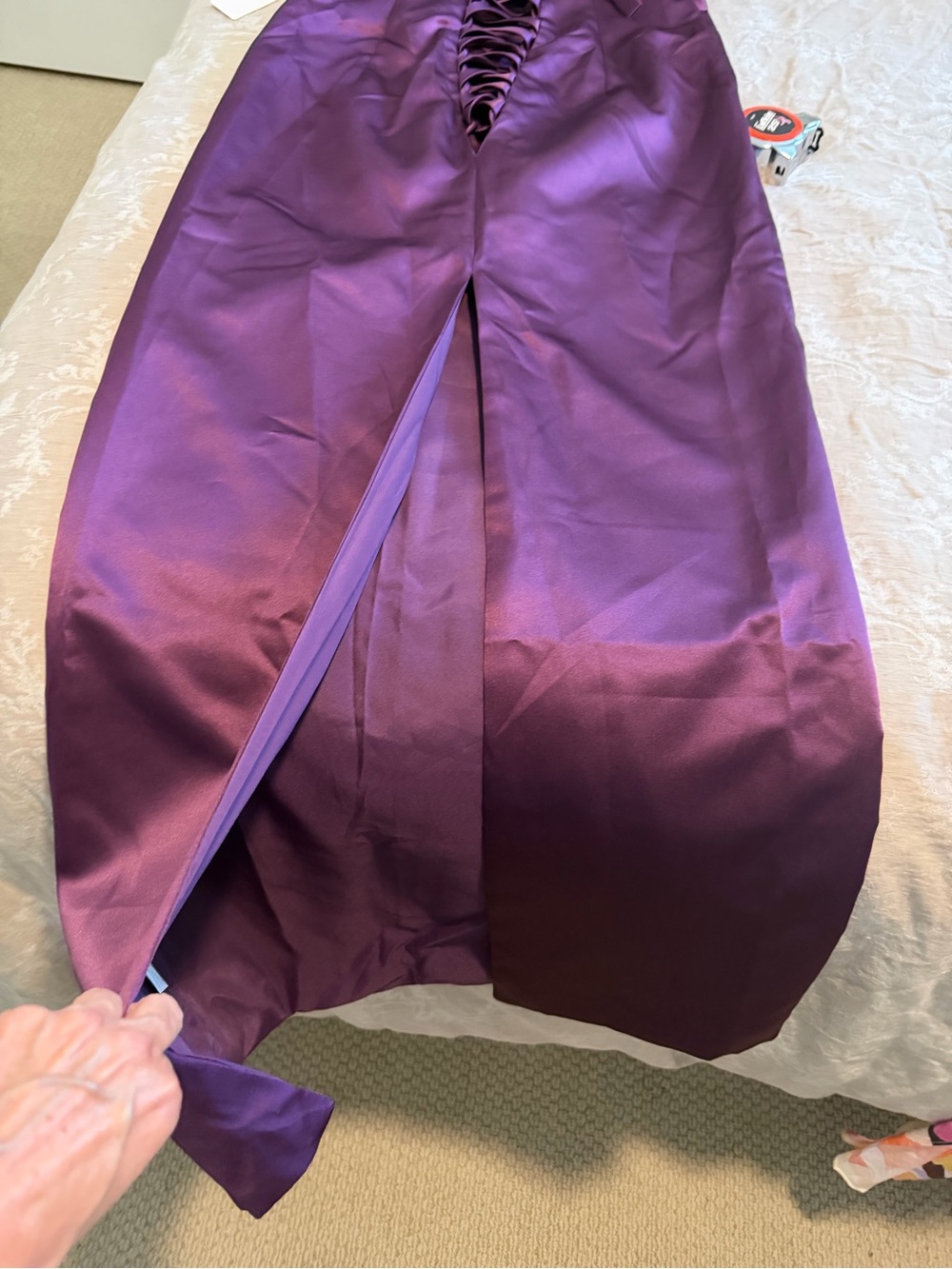 NWT Amazon One-Shoulder Deep Plum Satin Evening Gown, Size 10 - Picture 3 of 8